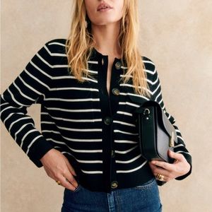 Sezane Betty Cardigan in Black/Ecru - Size Medium